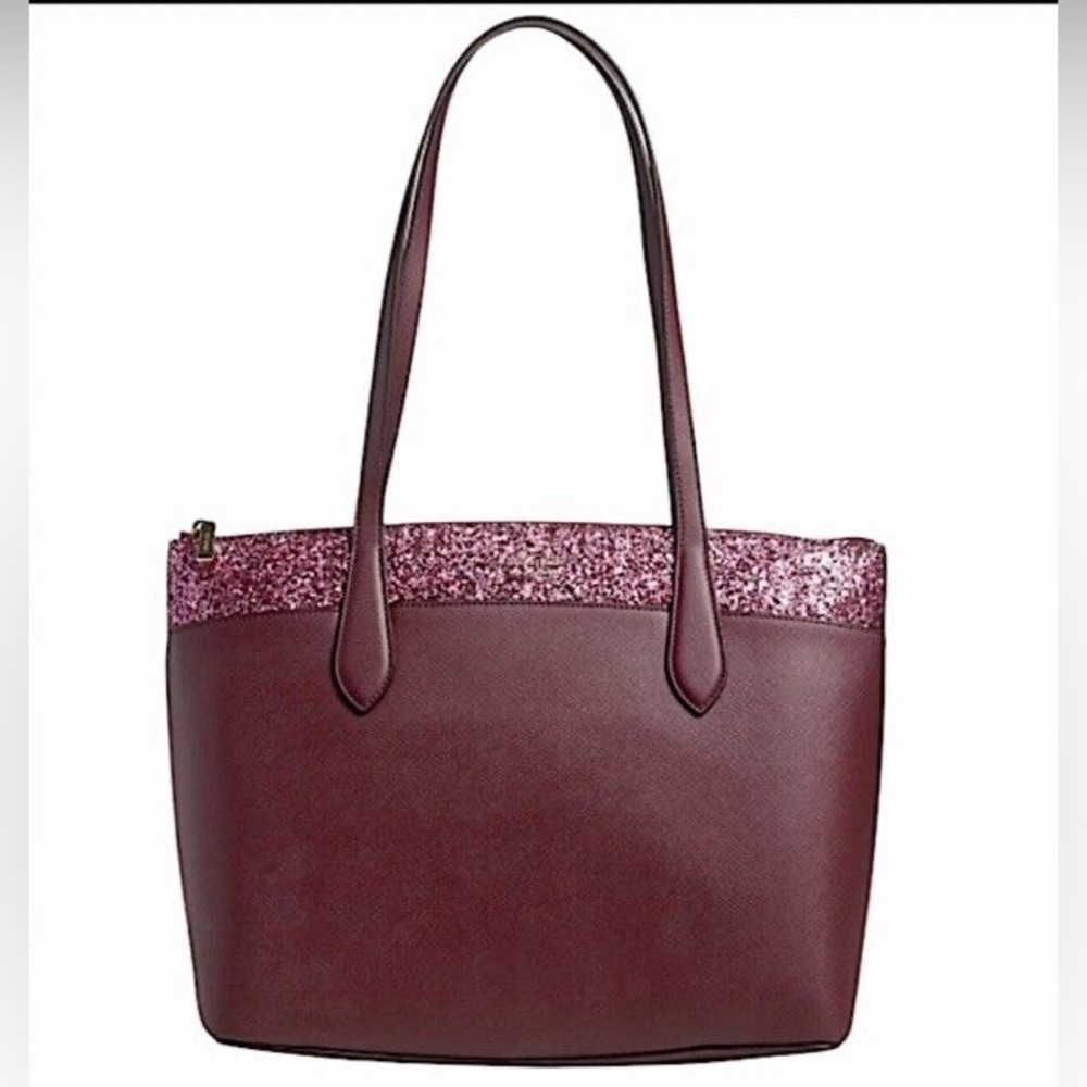 NWT ✨ KATE SPADE Flash Glitter Large Saffiano Tote – Cherrywood $359 ✨